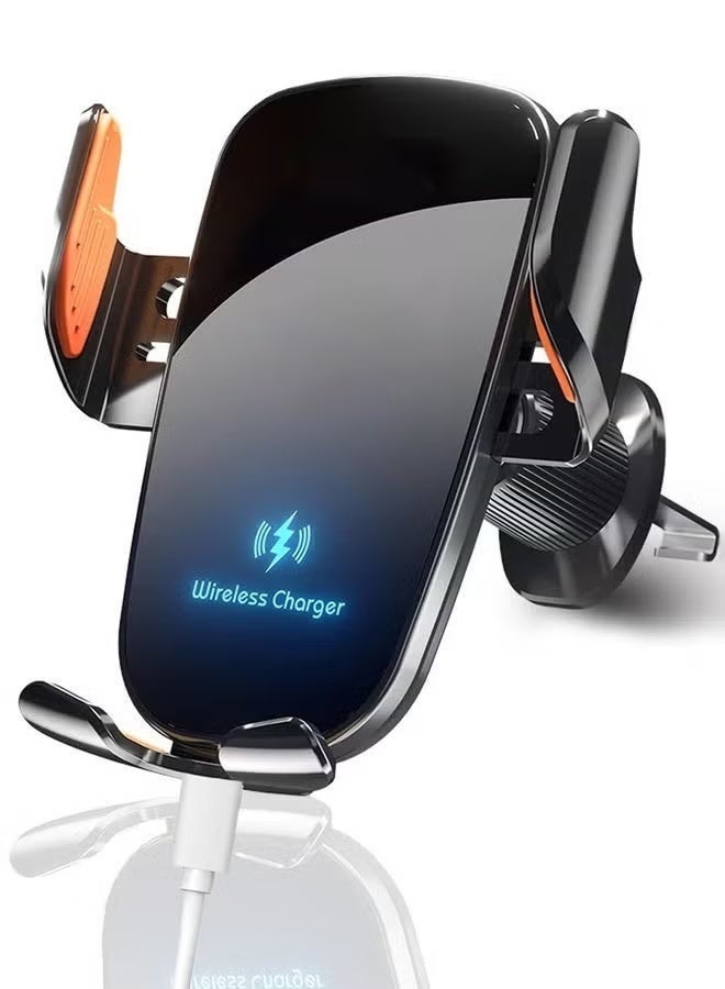 حامل جوال للسيارة، شحن سريع 15 واط، حامل هاتف للسيارة 2 في 1، تثبيت تلقائي، ثبات فائق، دوران 360 درجة، مانع للانزلاق، مناسب للوحة القيادة/الزجاج الأمامي/فتحة التهوية، أسود - Image 1